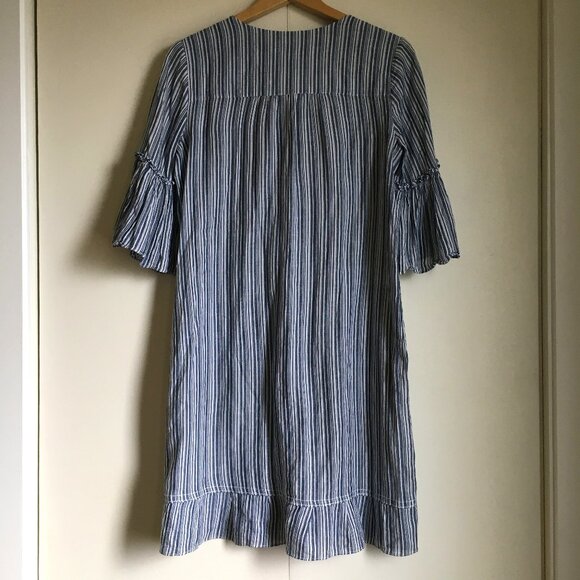 BCBGmaxazria Blue and White Striped Bell Sleeve Cotton Dress - Picture 3 of 16